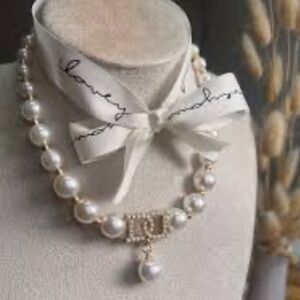 Luxury Mother of Pearl Monogram Necklace, NEW